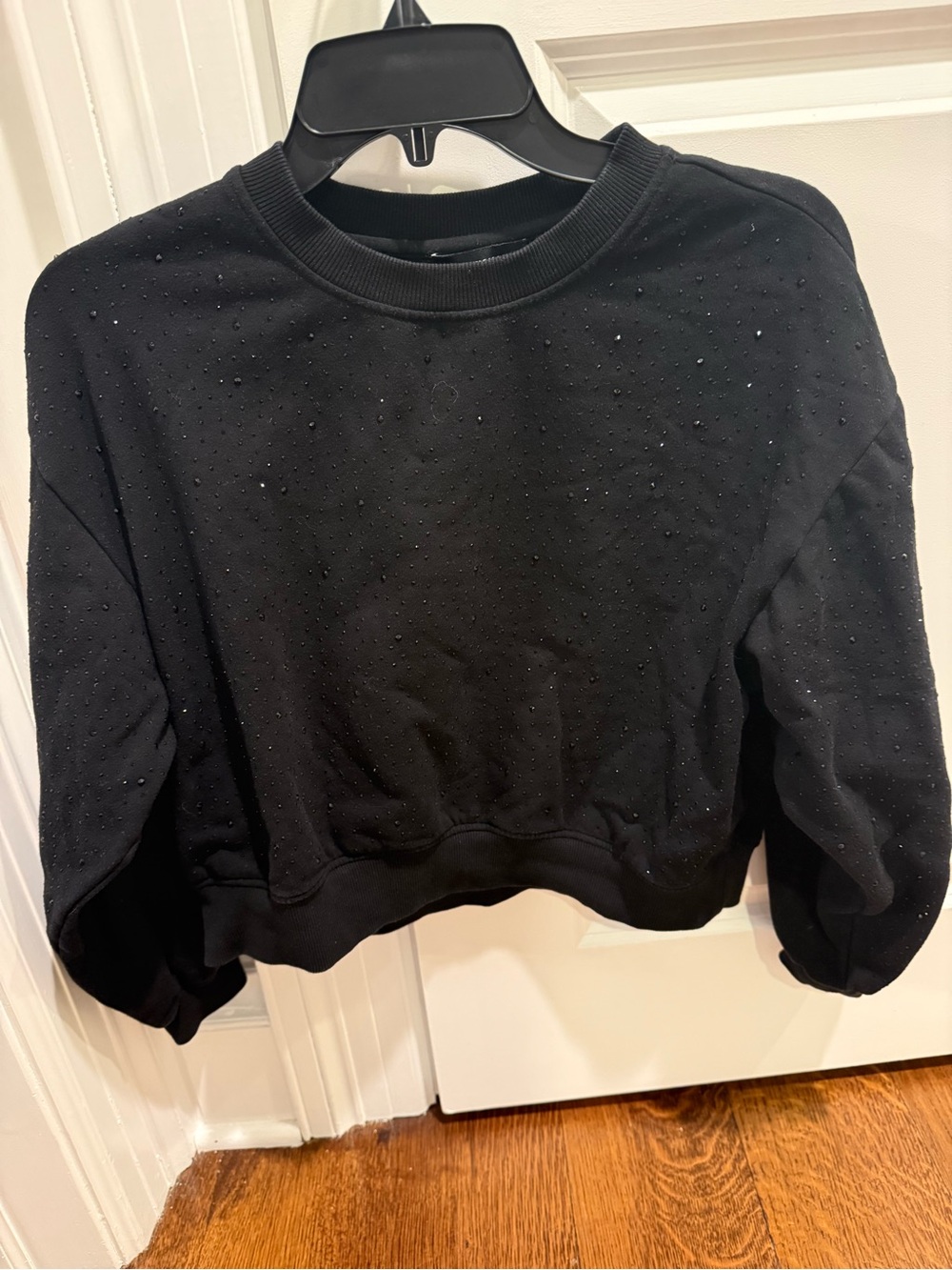 Generation Love Black Cropped Crewneck Sweatshirt with Rhinestone Detail